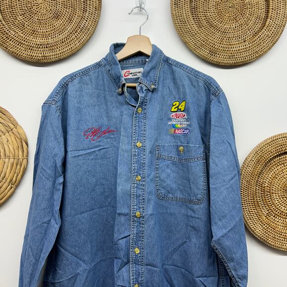 Vintage Competitors View Nascar Jeff Gordon Button Denim Button Shirt Mens Large - Picture 4 of 6